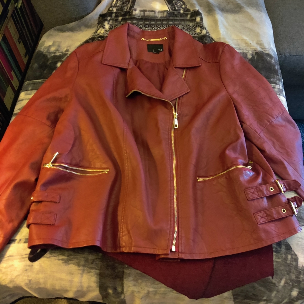 Ana Burgundy Faux Leather Jacket